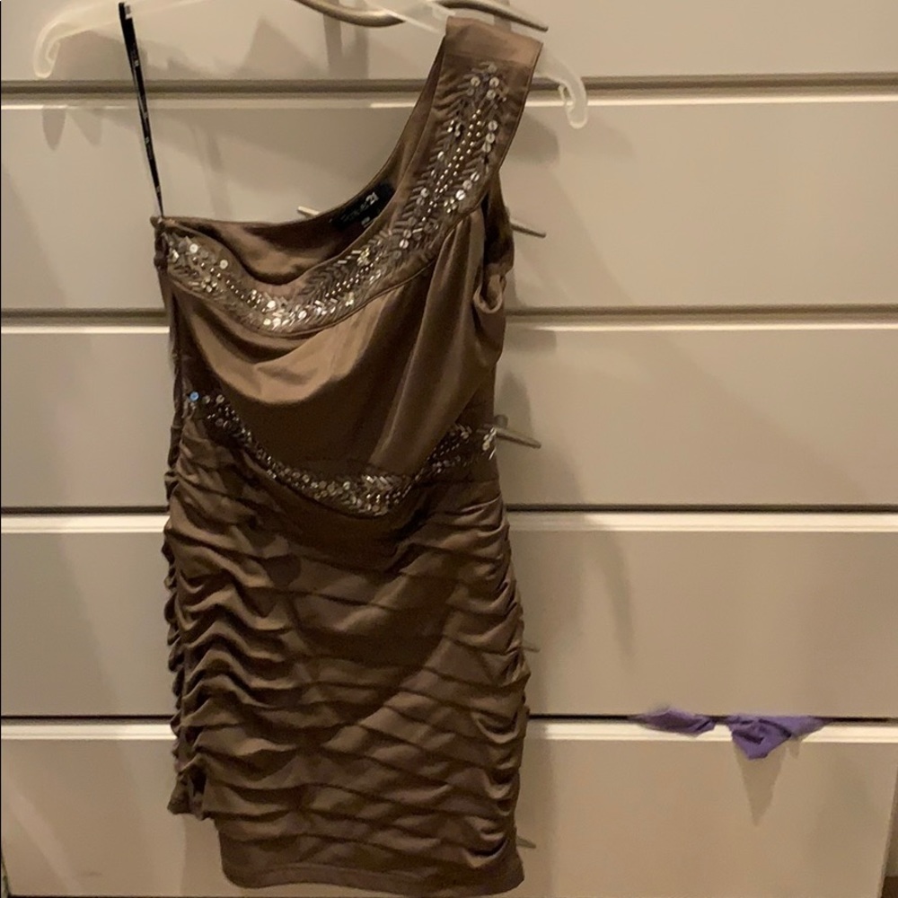 Off shoulder gold rhinestone dress